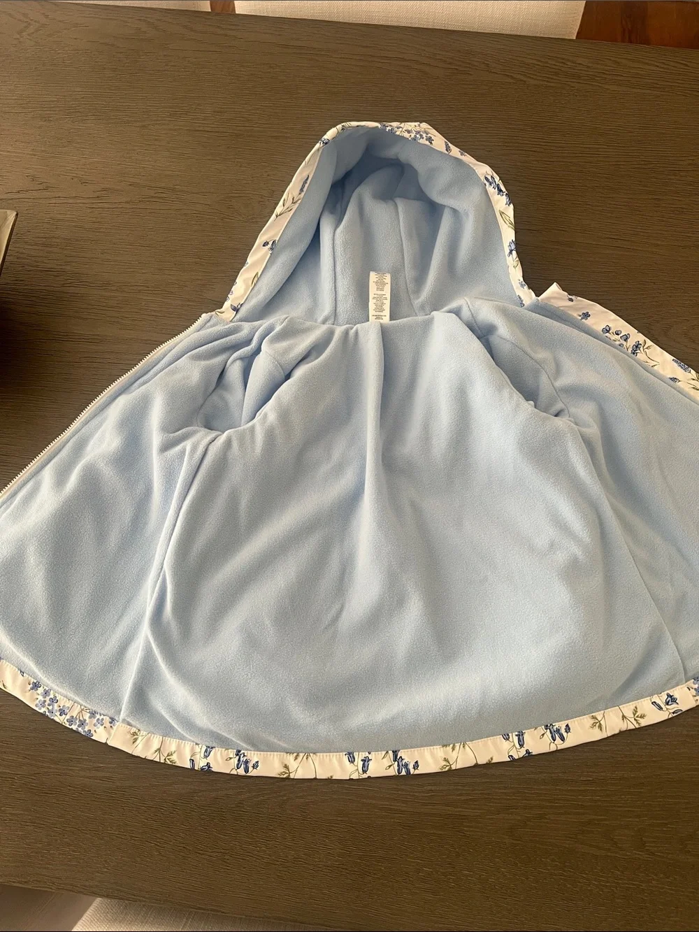 Little Me White Floral Hooded Raincoat with Blue Blossoms